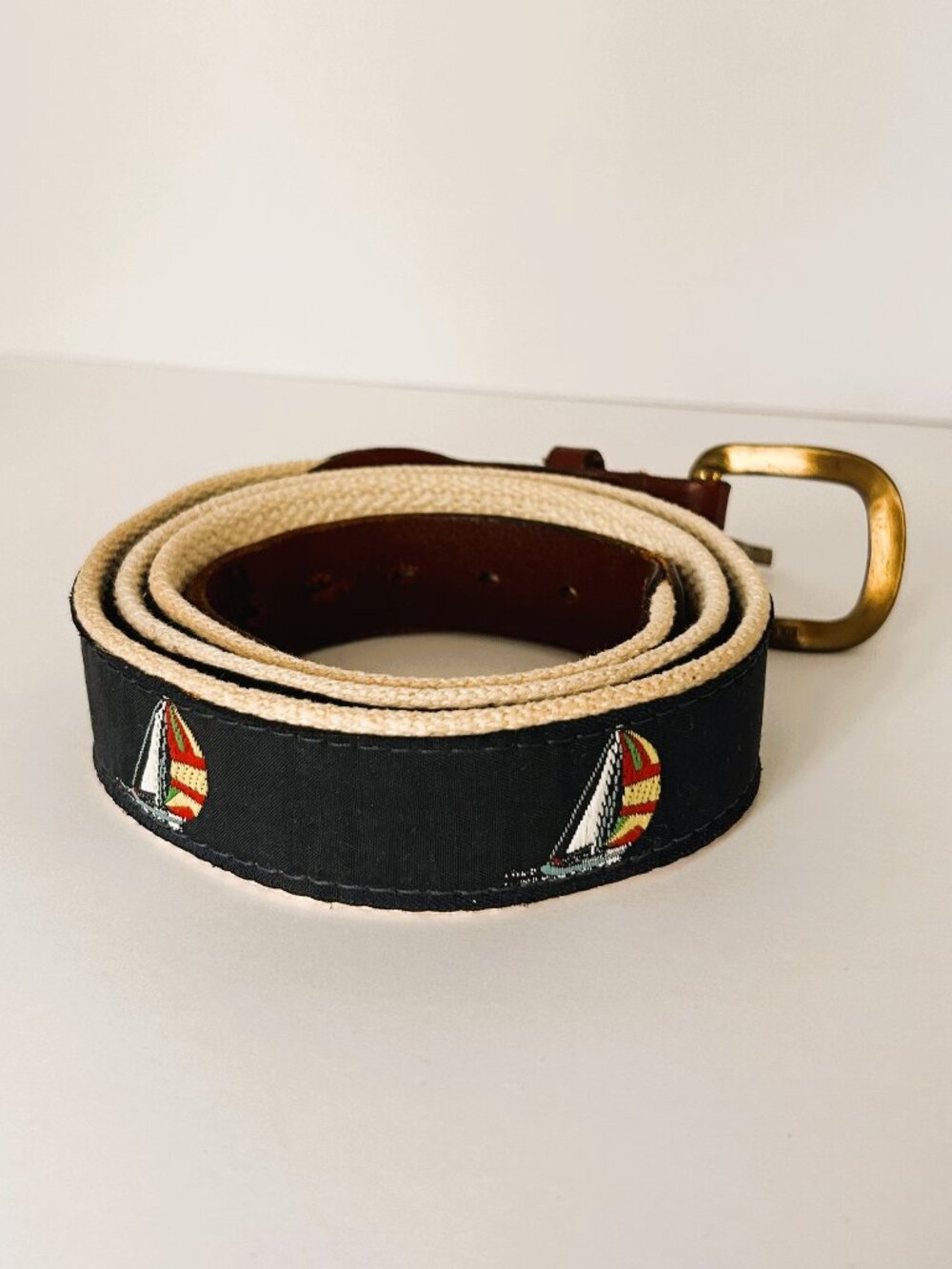 Leather Man LTD Navy Blue Sailboat Belt Sz 38